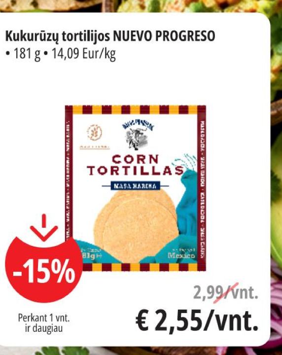 Kukurūzų tortilijos NUEVO PROGRESO, 181 g