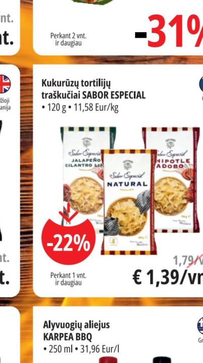Kukurūzų tortilijų traškučiai SABOR ESPECIAL, 120 g