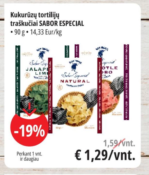 Kukurūzų tortilijų traškučiai SABOR ESPECIAL, 90 g