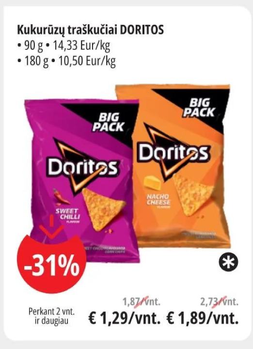 Kukurūzų traškučiai DORITOS, 180 g