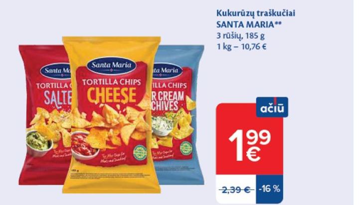 Kukurūzų traškučiai SANTA MARIA, 185 g