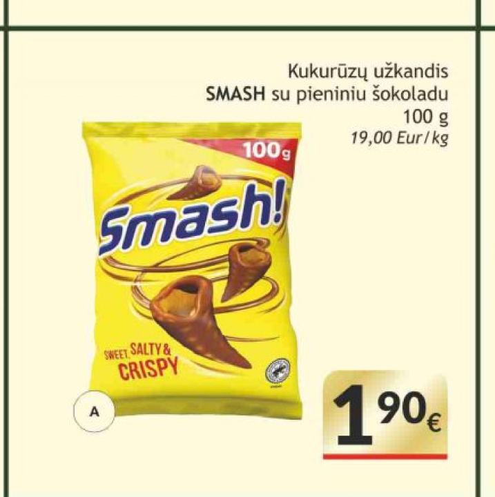 Kukurūzų užkandis SMASH su pieniniu šokoladu, 100 g