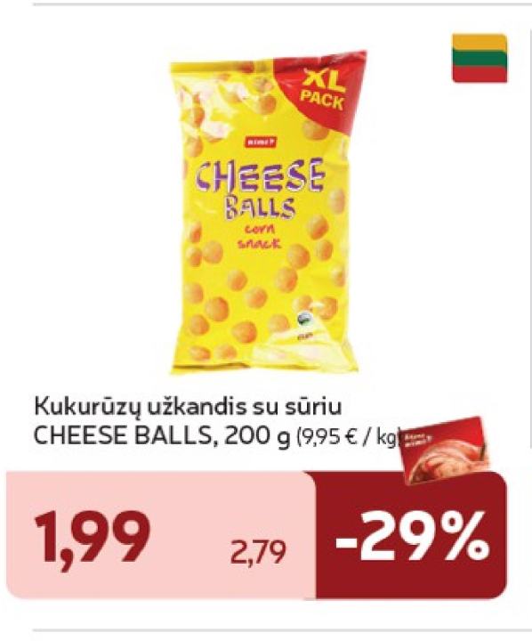 Kukurūzų užkandis su sūriu CHEESE BALLS, 200 g