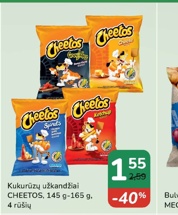Kukurūzų užkandžiai CHEETOS, 145 g-165 g
