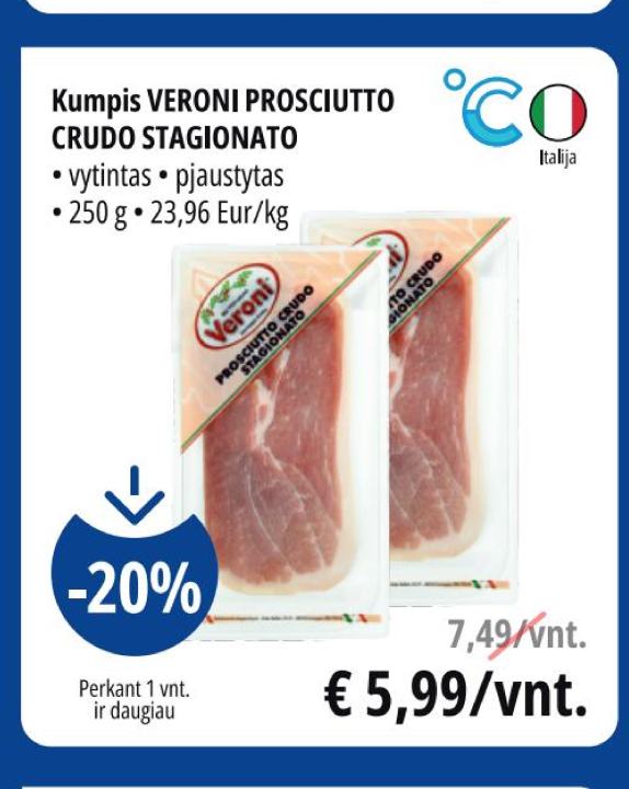 Kumpis VERONI PROSCIUTTO CRUDO STAGIONATO, 250 g