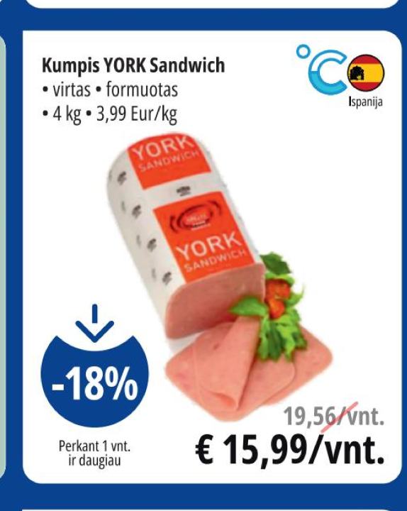 Kumpis YORK Sandwich, 4 kg