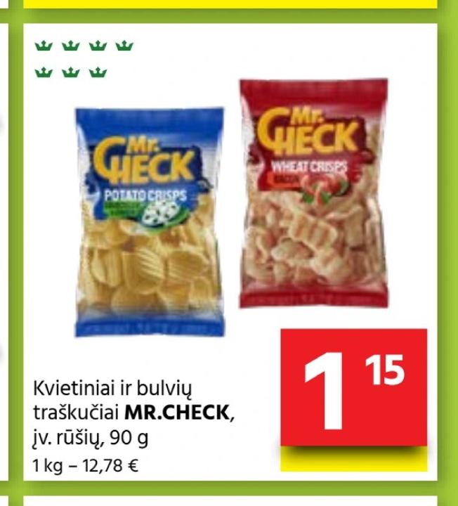 Kvietiniai ir bulvių traškučiai MR.CHECK, 90 g