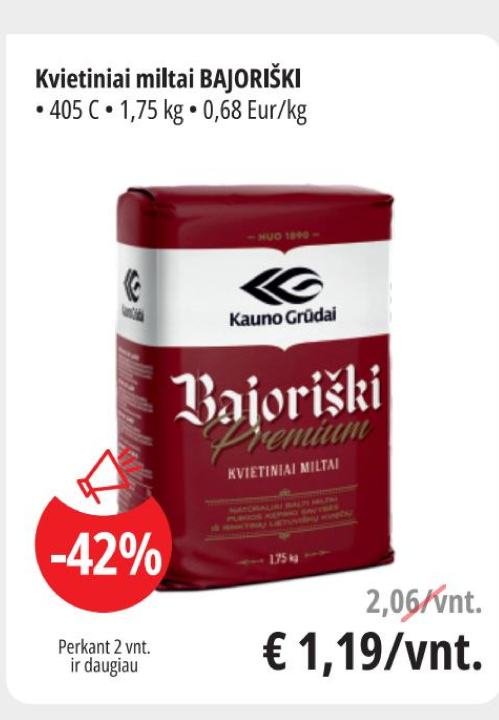 Kvietiniai miltai BAJORIŠKI, 1.75 kg