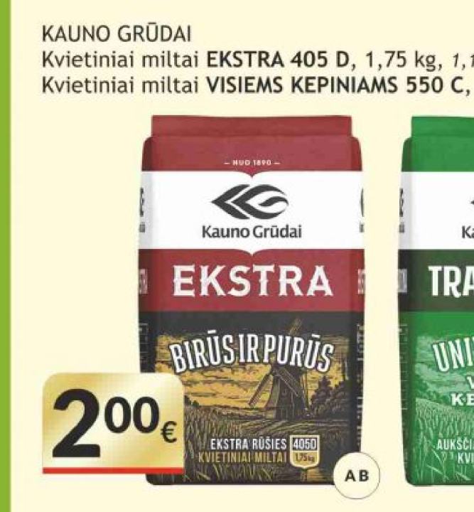Kvietiniai miltai EKSTRA 405 D KAUNO GRŪDAI, 1.75 kg