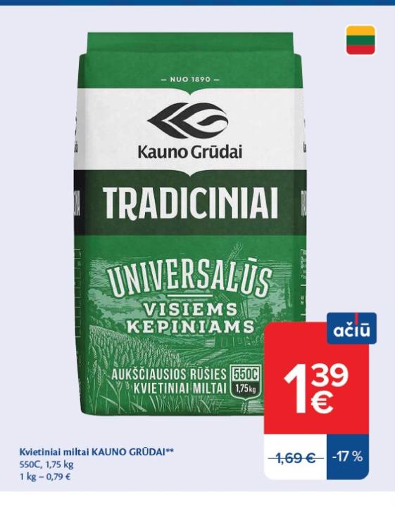Kvietiniai miltai KAUNO GRŪDAI, 1.75 kg