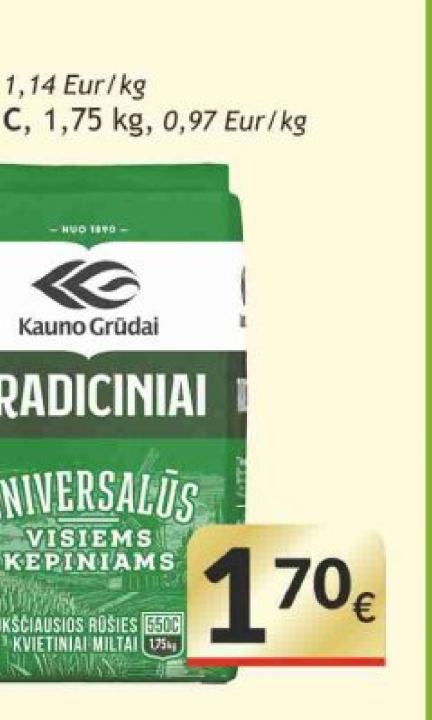Kvietiniai miltai VISIEMS KEPINIAMS 550 C KAUNO GRŪDAI, 1.75 kg
