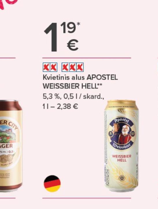 Kvietinis alus APOSTEL WEISSBIER HELL, 0.5 l