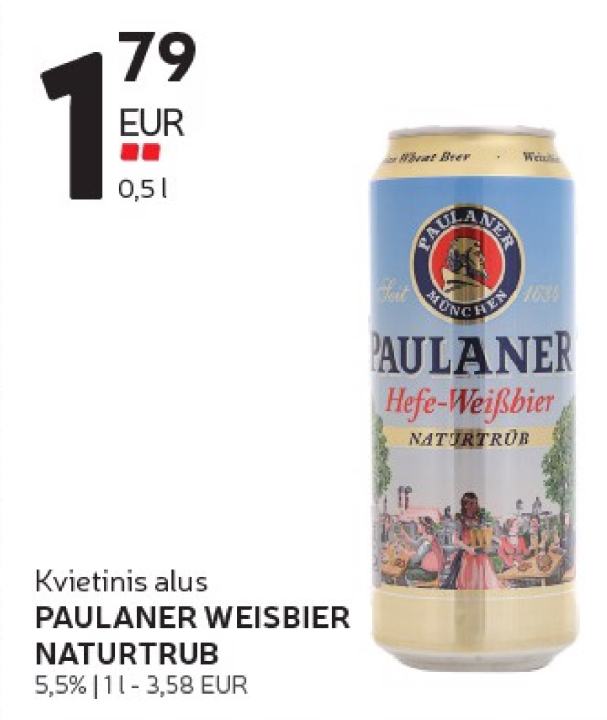 Kvietinis alus PAULANER WEISBIER NATURTRUB, 0.5 l