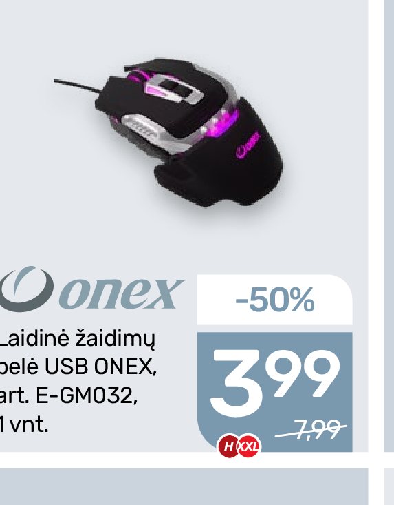 Laidinė žaidimų pelė USB ONEX, 1 vnt