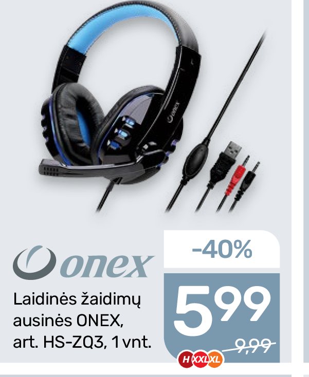 Laidinės žaidimų ausinės ONEX, 1 vnt