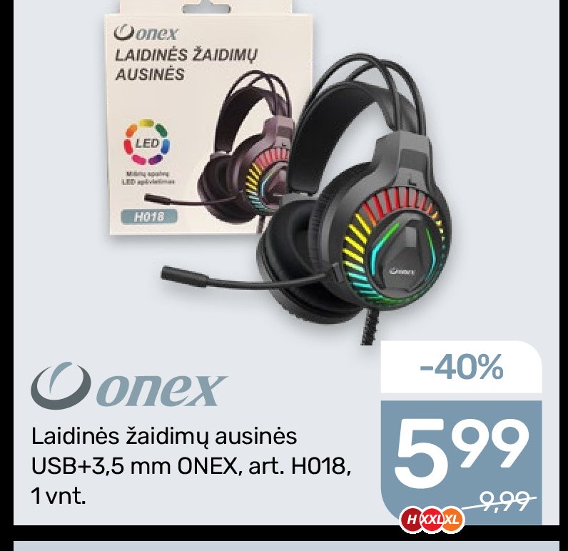 Laidinės žaidimų ausinės USB+ ONEX, 3.5 mm