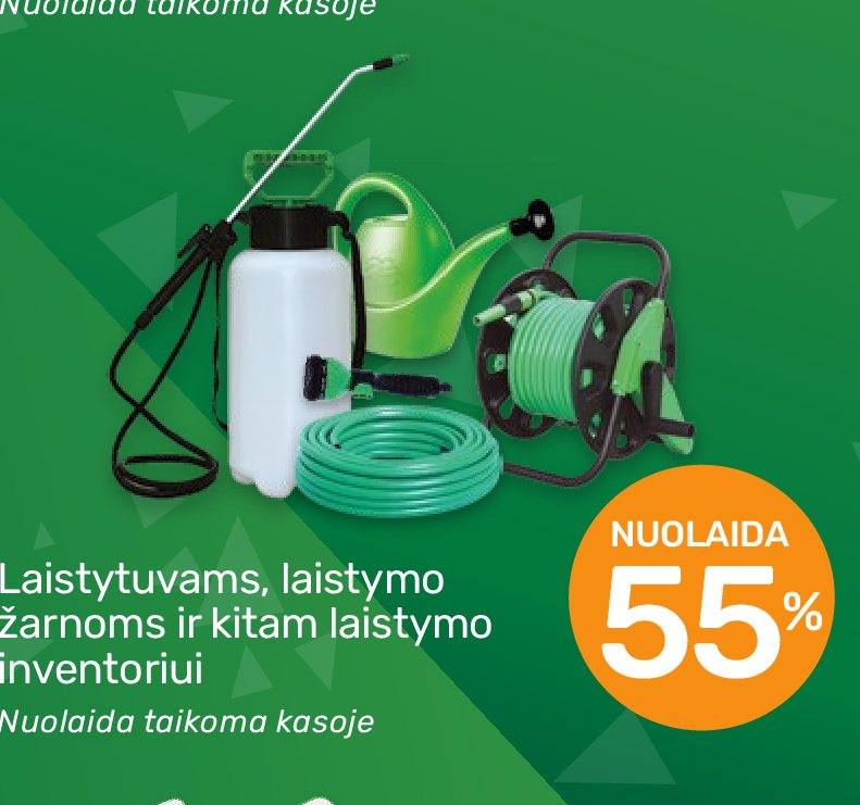 Laistytuvams, laistymo žarnoms ir kitam laistymo inventoriui