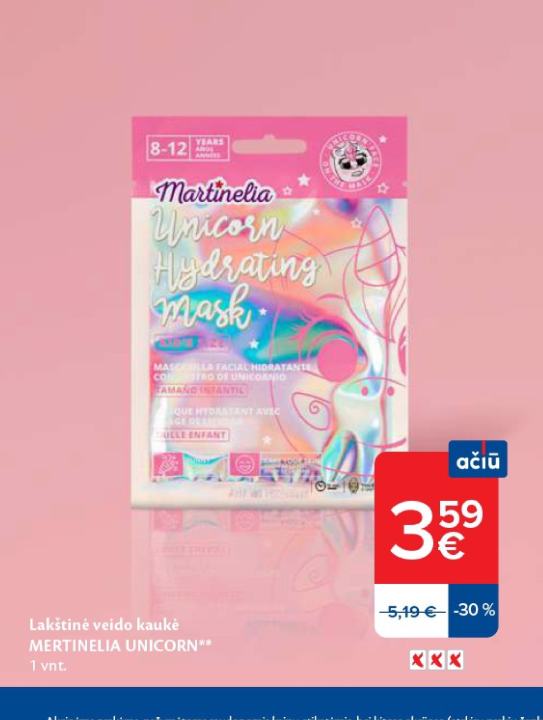 Lakštinė veido kaukė MARTINELIA UNICORN, 1 vnt