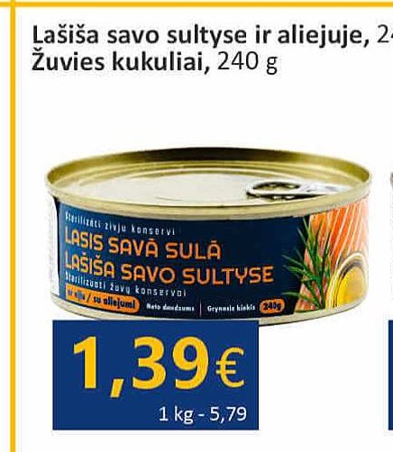 Lašiša savo sultyse ir aliejuje, 240 g