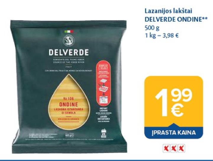 Lazanijos lakštai DELVERDE ONDINE, 500 g