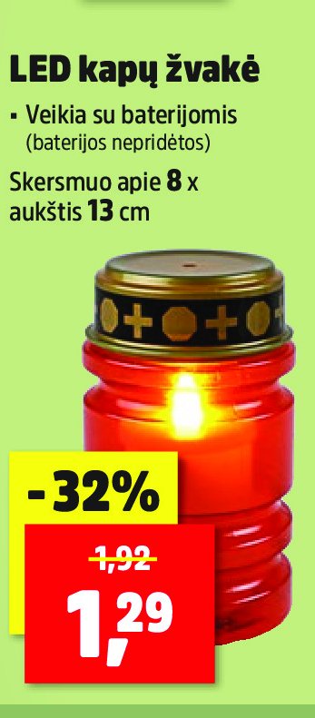 LED kapų žvakė, 13 cm