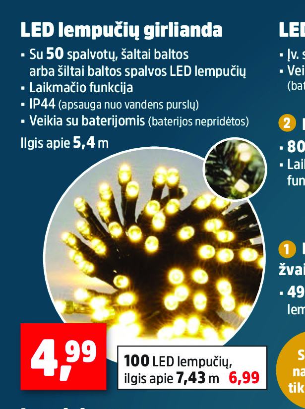 LED lempučių girlianda, 5.4 m