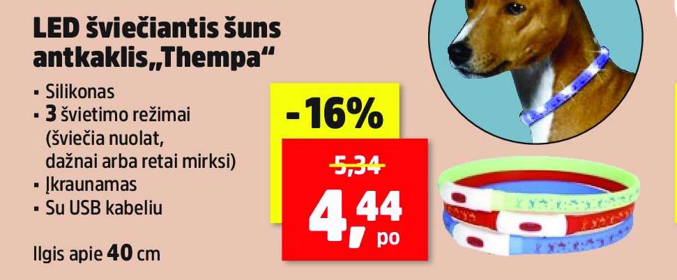 LED šviečiantis šuns antkaklis „Thempa“