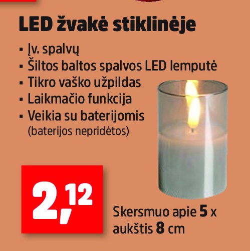 LED žvakė stiklinėje, 8 cm