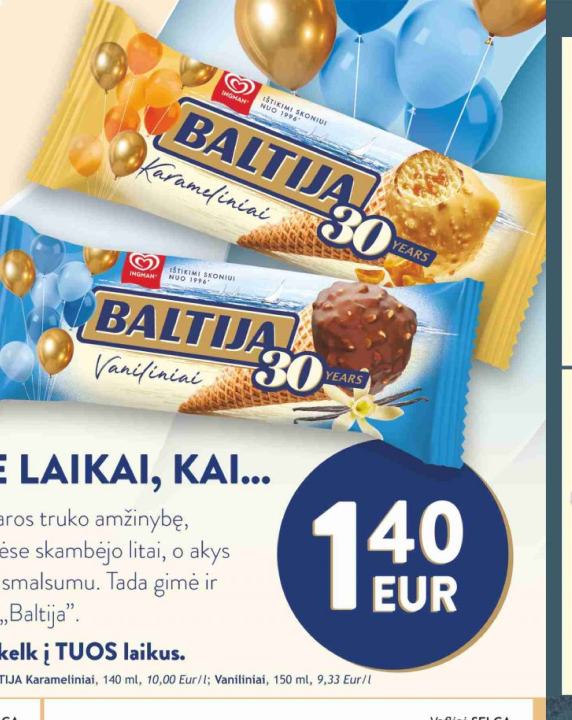 Ledai BALTIJA Karameliniai, Vaniliniai, 140 ml