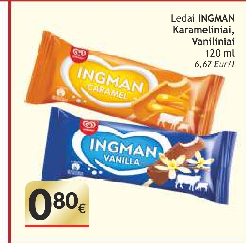 Ledai INGMAN Karameliniai, Vaniliniai, 120 ml