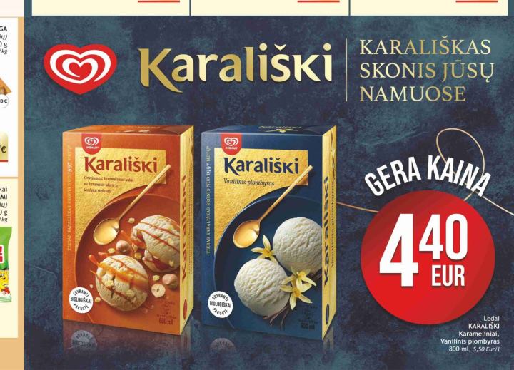 Ledai KARALIŠKI Karameliniai, Vanilinis plombyras, 800 ml