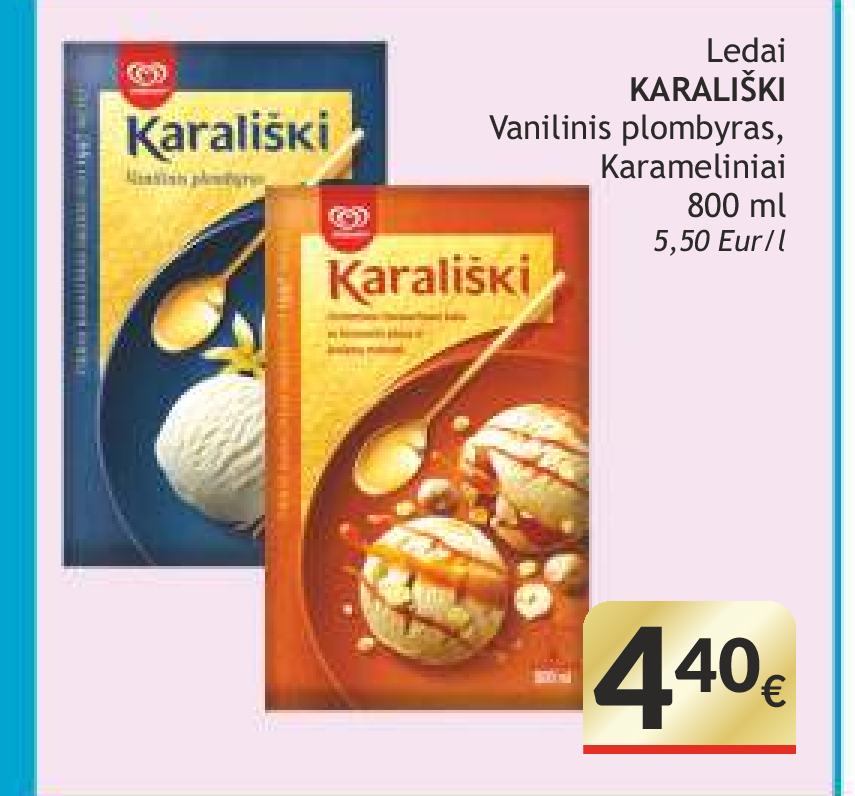 Ledai KARALIŠKI Vanilinis plombryras, Karameliniai, 800 ml