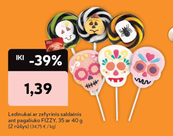 Ledinukai ar zefyrinis saldainis ant pagaliuko FIZZY, 40 g