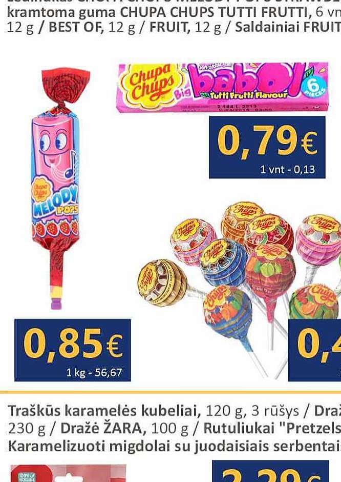 Ledinukas CHUPA CHUPS MELODY POPS STRAWBERRY, 15 g