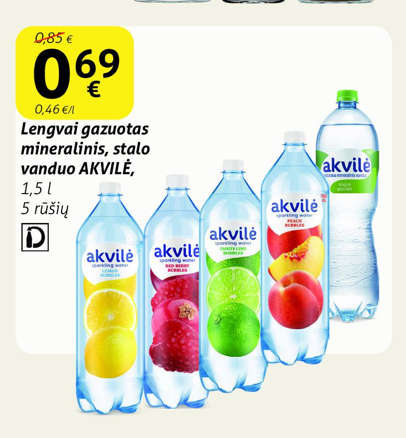 Lengvai gazuotas mineralinis, stalo vanduo AKVILĖ, 1.5 l