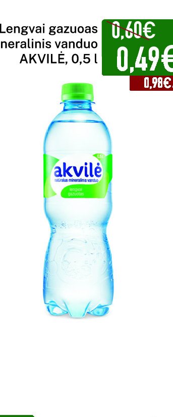 Lengvai gazuotas mineralinis vanduo AKVILĖ, 0.5 l
