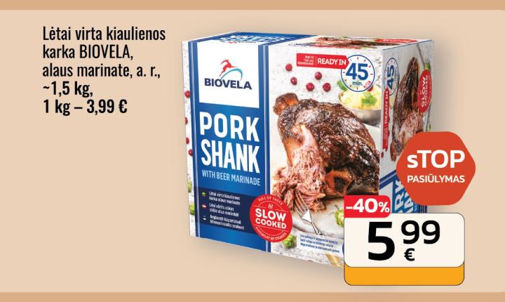 Lėtai virta kiaulienos karka BIOVELA, ~1.5 kg