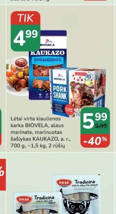 Lėtai virta kiaulienos karka BIOVELA, alaus marinate, marinuotas šašlykas KAUKAZO, 700 g