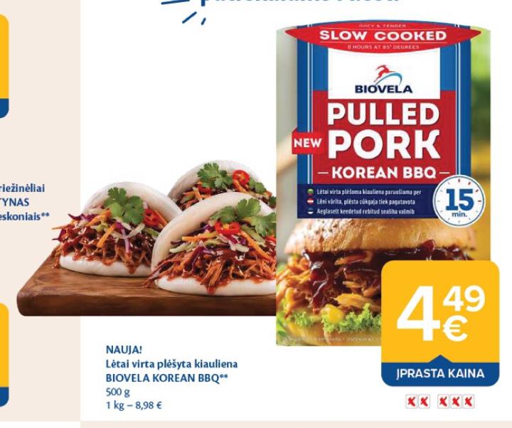 Lėtai virta plėšyta kiauliena BIOVELA KOREAN BBQ, 500 g
