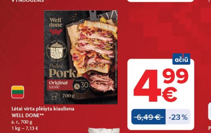 Lėtai virta plėšyta kiauliena WELL DONE, 700 g