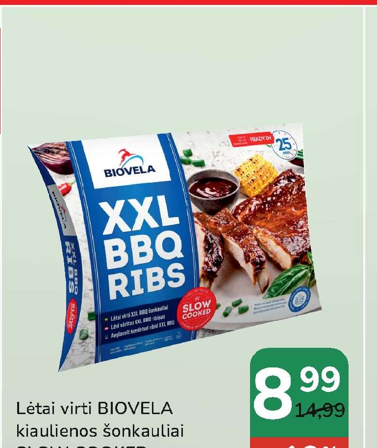 Lėtai virti BIOVELA kiaulienos šonkauliai, 900 g