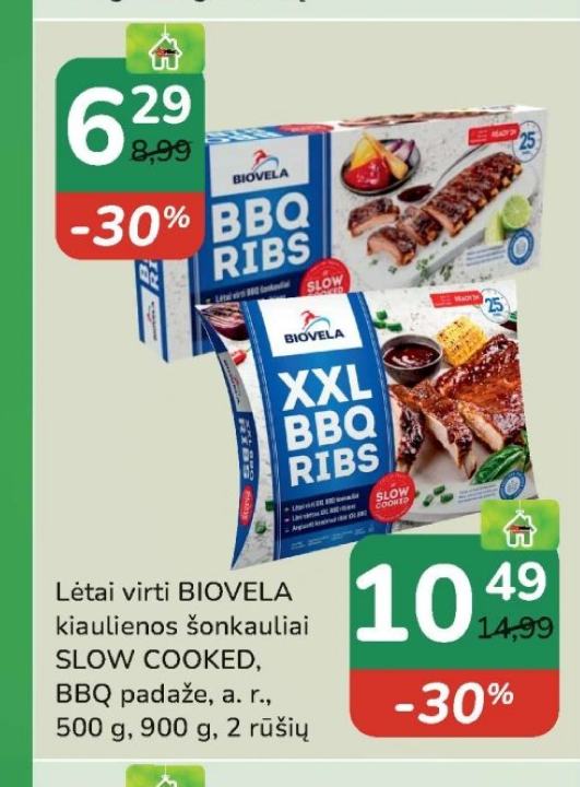 Lėtai virti BIOVELA kiaulienos šonkauliai SLOW COOKED, BBQ padaže, a. r., 500 g
