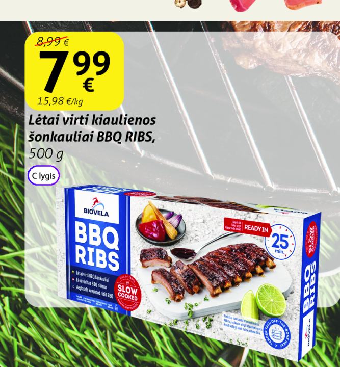 Lėtai virti kiaulienos šonkauliai BBQ RIBS, 500 g