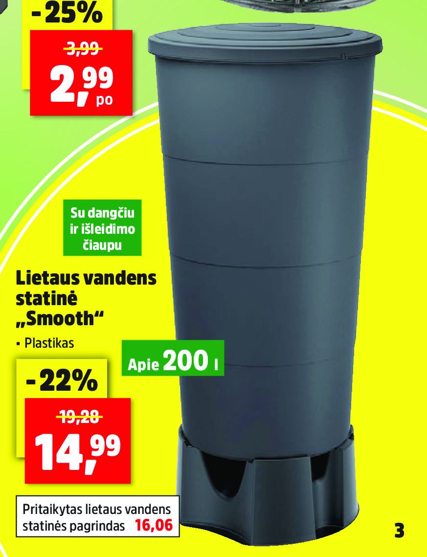 Lietaus vandens statinė „Smooth“, 200 l