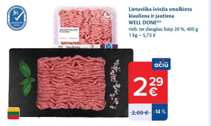Lietuviška šviežia smulkinta kiauliena ir jautiena WELL DONE, 400 g