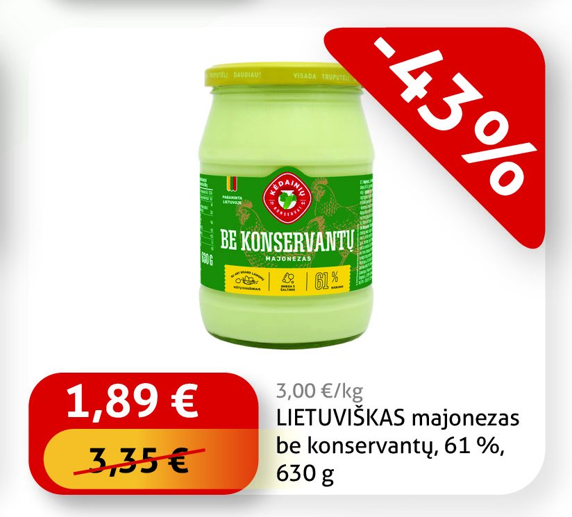 LIETUVIŠKAS majonezas be konservantų, 630 g
