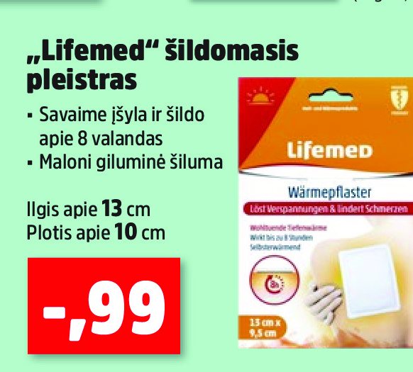 „Lifemed“ šildomasis pleistras, 13 cm