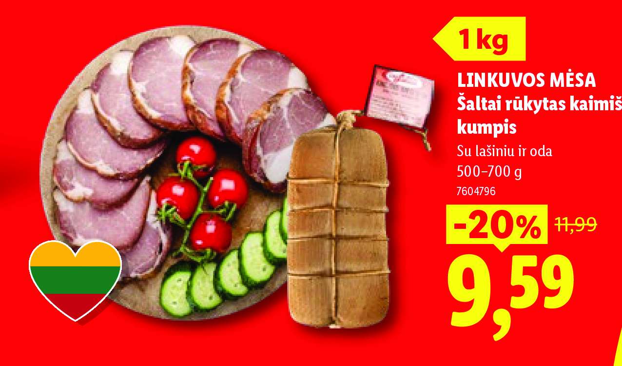LINKUVOS MĖSA Šaltai rūkytas kaimiškas kumpis, 700 g