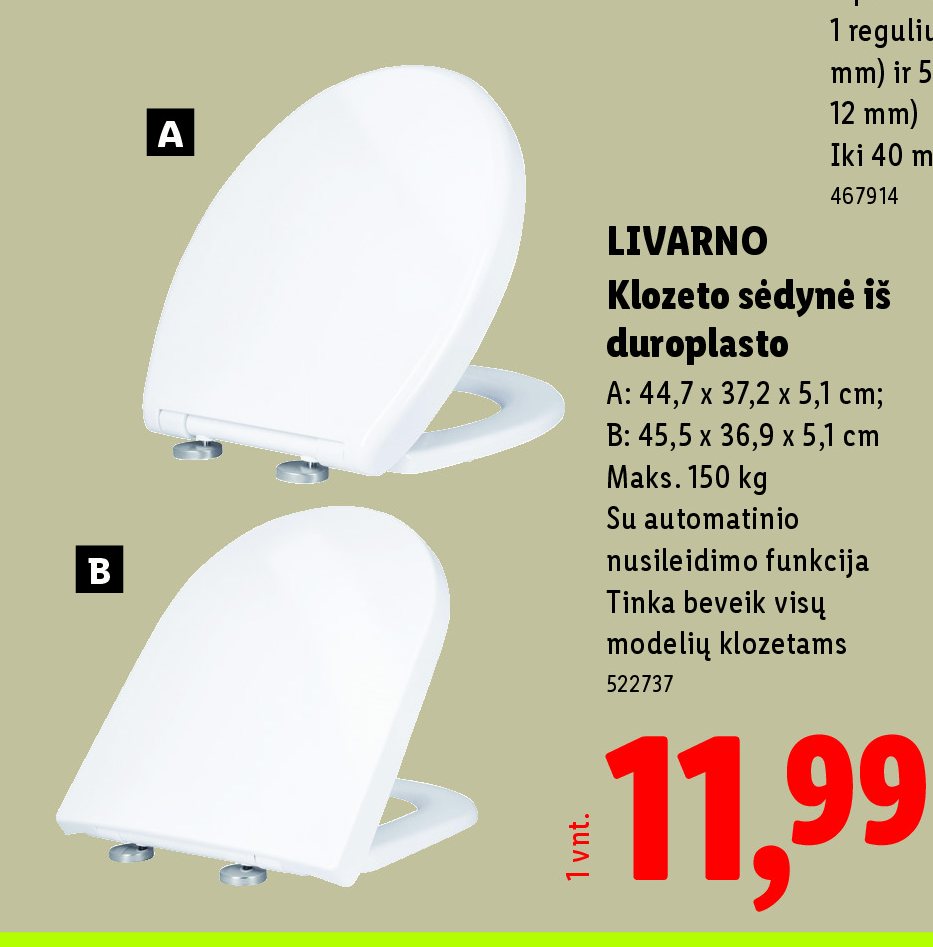 LIVARNO Klozeto sėdynė iš duroplasto, 37.2 x 5.1 cm