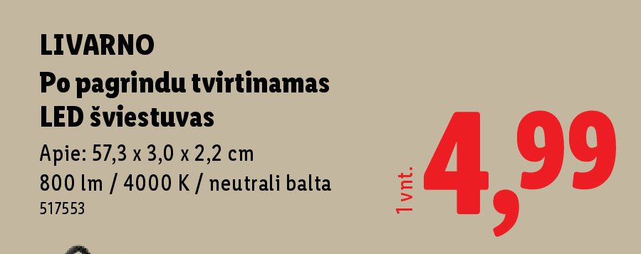 LIVARNO Po pagrindu tvirtinamas LED šviestuvas, 3.0 x 2.2 cm